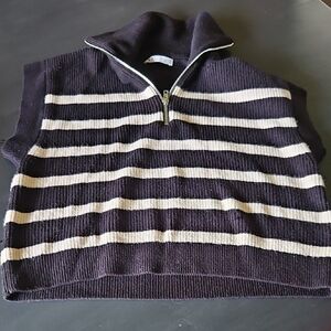Zara Black and Cream Zip-Up Sweater